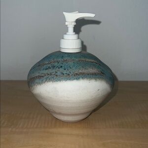 Artisan Ceramic Soap Dispenser - Teal and White